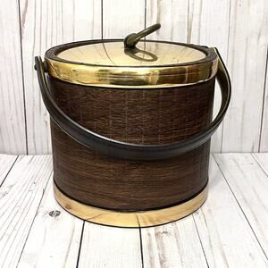 MCM Vintage 70's Kraftware Ice Bucket Brown & Gold Vintage Barware
